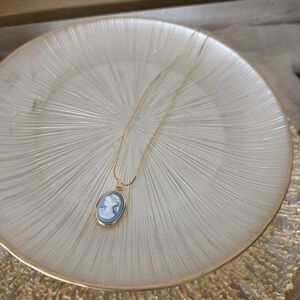 Gold and Blue Cameo Pendant Necklace